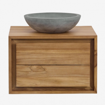 Set Di Mobili Da Bagno In Legno Di Teak Jabari Legno Di Teak & Cemento Grigio Rotondo Ø40 Cm Tarsis & Senza Specchio & Senza Rubinetto - Sklum