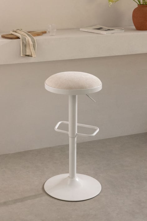 Sgabello alto regulabile in tessuto beige tapioca e gamba bianca Igarasi - Bianco - Tapioca Beige