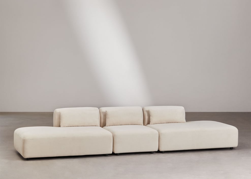 Divano chaise longue modulare in 3 pezzi Fogler - Velluto a Coste Beige Lin