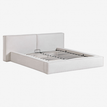 Letto Con Contenitore Imbottito Lunari Tessuto Grigio Sabbia & 140 X 190 Cm - Sklum