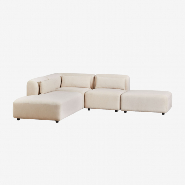 Divano Angolare Componibile In 3 Pezzi Con Chaise Longue Sinistra E Pouf Fogler Velluto A Coste Beige Lin - Sklum