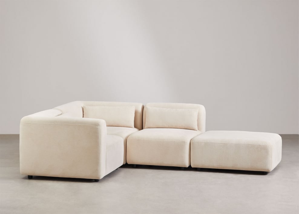 Divano angolare componibile in 3 pezzi con pouf Fogler - Velluto a Coste Beige Lin