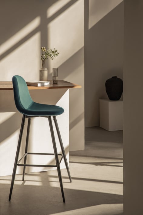 Sgabello alto 75 cm in velluto verde giungla e gambe nere Glamm - Verde Jungle