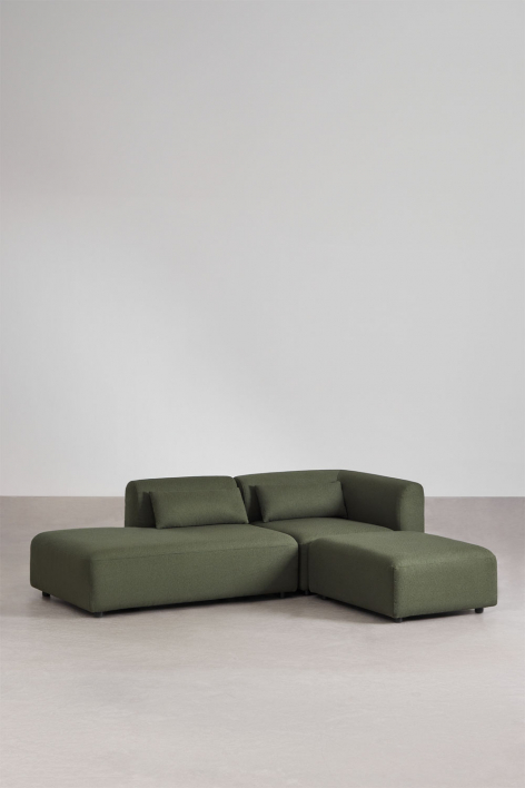 Divano componibile angolare in 2 pezzi con chaise longue sinistra e pouf Fogler - Ciniglia Verde Salvia