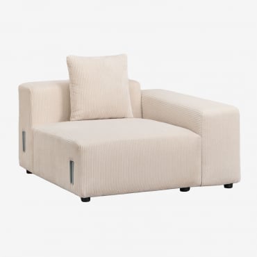 Modulo Angolare Destro (115x113 Cm) Con Bracciolo Basso E Cuscino Per Divano Componibile Bruna Velluto A Coste Beige Lin - Sklum