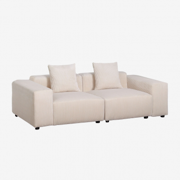 Divano Componibile In 2 Pezzi (↔︎230 Cm) Con Braccioli Bassi Bruna Velluto A Coste Beige Lin - Sklum