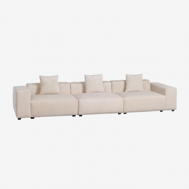 Divano Componibile In 3 Pezzi (↔︎375 Cm) Con Braccioli Bassi Bruna Velluto A Coste Beige Lin - Sklum