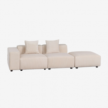 Divano Componibile Angolare Sinistro In 2 Pezzi Con Bracciolo Basso E Pouf (↔︎285 Cm) Bruna Velluto A Coste Beige Lin - Sklum