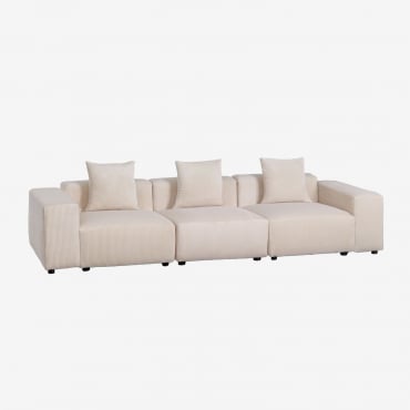 Divano Componibile In 3 Pezzi (↔︎315 Cm) Con Braccioli Bassi Bruna Velluto A Coste Beige Lin - Sklum