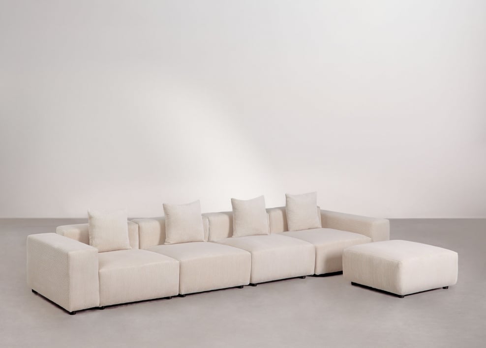 Divano modulare a 4 pezzi con bracciolo basso e pouf ↔︎400 cm Bruna