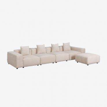 Divano Componibile 4 Pezzi Con Braccioli Bassi E Pouf (↔︎400 Cm) Bruna Velluto A Coste Beige Lin - Sklum