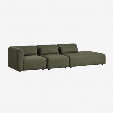 Divano Modulare Angolare In 3 Pezzi Fogler Con Chaise Lounge Destra Ciniglia Verde Salvia - Sklum