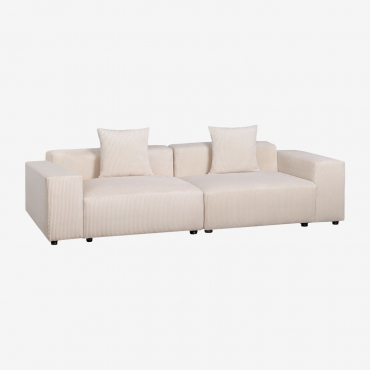 Divano Componibile In 2 Pezzi (↔︎270 Cm) Con Braccioli Bassi Bruna Velluto A Coste Beige Lin - Sklum