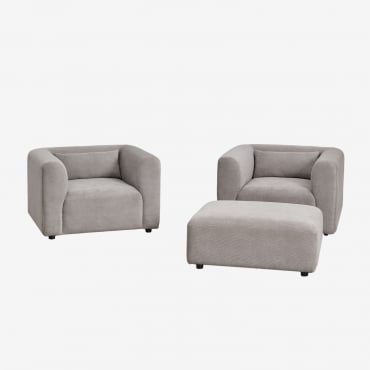 Set Soggiorno Con 2 Poltrone E Puff Fogler Velluto A Coste Grigio Talpa Chiaro - Sklum