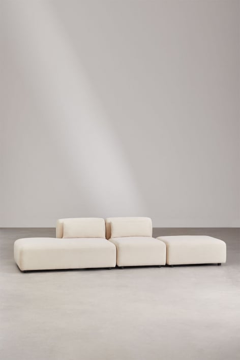Divano modulare a 2 pezzi con chaise longue sinistra e pouf Fogler - Velluto a coste Beige Lino
