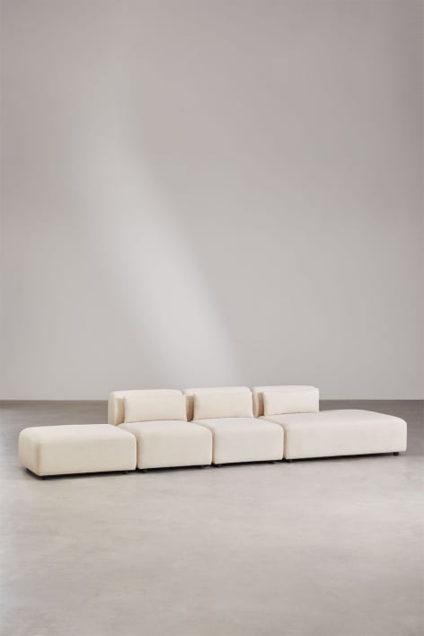 Divano componibile in 3 pezzi con chaise longue destra e pouf Fogler - Velluto a Coste Beige Lin