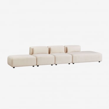Divano Componibile In 3 Pezzi Con Chaise Longue Destra E Pouf Fogler Velluto A Coste Beige Lin - Sklum