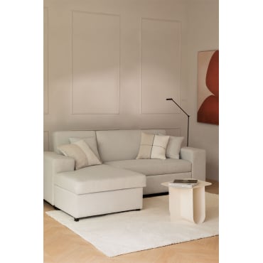 Divano letto con contenitore 4 posti in tessuto effetto velluto cinigliato beige CRUSH
