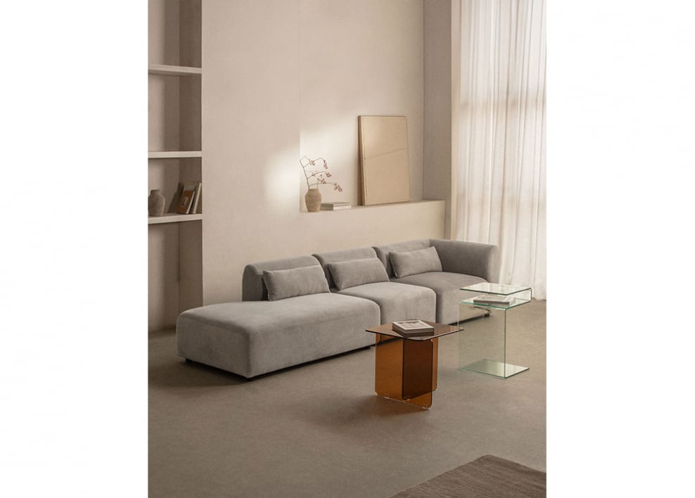 Divano angolare modulare Fogler a 3 pezzi con chaise longue sinistra - Velluto a Coste Grigio Talpa Chiaro