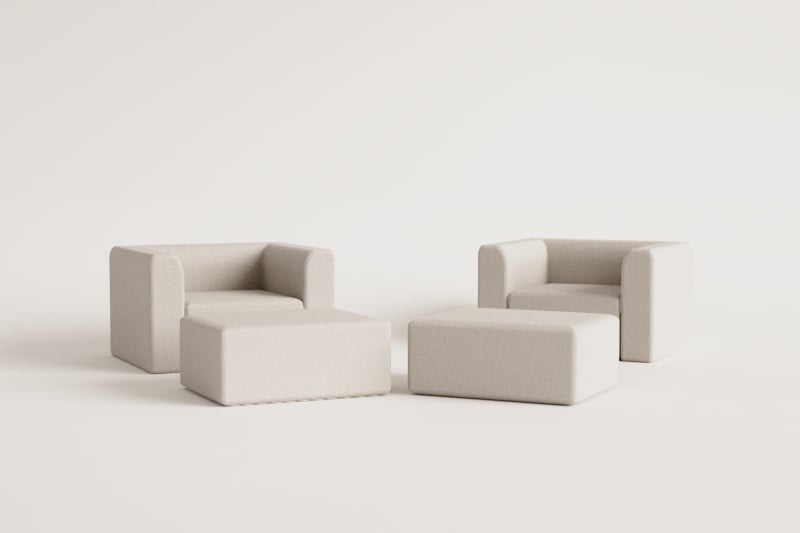 Set da soggiorno composto da 2 poltrone e 2 pouf Fogler