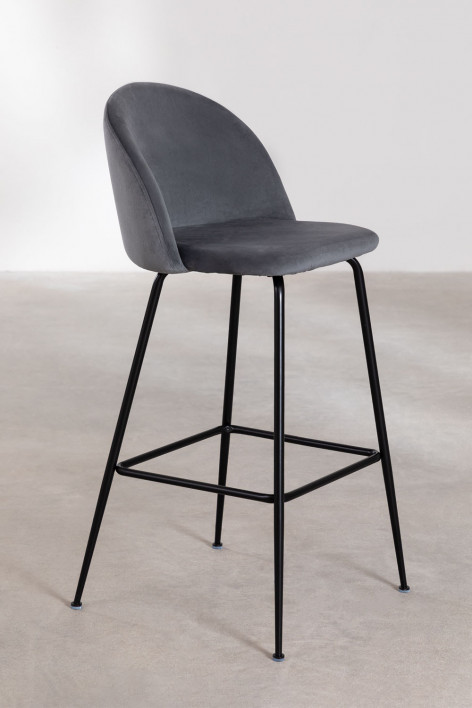 Pack di 4 sgabelli alti 75 cm in velluto grigio e gambe nere Kana Design - Grigio