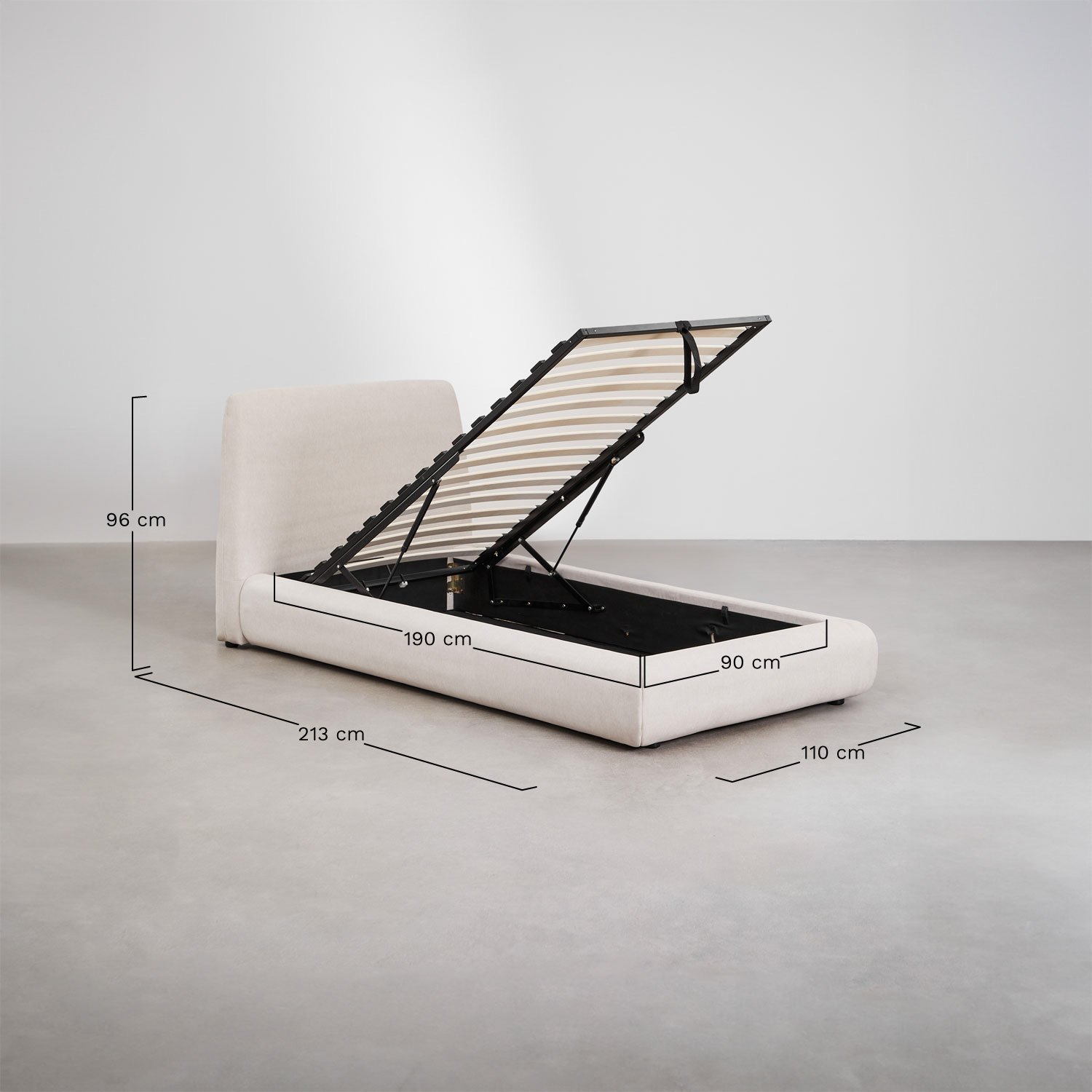 Letto con contenitore imbottito Norena, MISURE