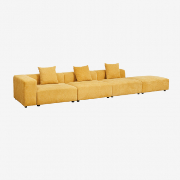 Sofà Modulare Angolare Sinistro A 3 Pezzi Con Bracciolo Alto E Pouf (↔︎450 Cm) Bruna Tessuto Ciniglia Senape - Sklum