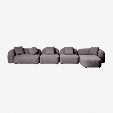 Divano Modulare Con Chaise Longue Destra A 4 Pezzi In Ciniglia Coco Panno Di Ciniglia Spessa Grigio Granito - Sklum