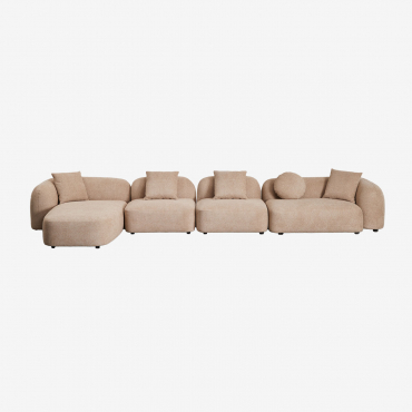 Divano Chaise Longue Sinistro Componibile In 4 Pezzi In Ciniglia Coco Tessuto Di Ciniglia Spesso Latte Brown - Sklum