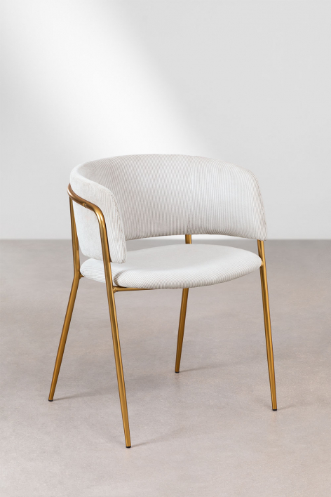 Confezione da 2 sedie da pranzo imbottite Nalon - Velluto a Coste Beige Crema