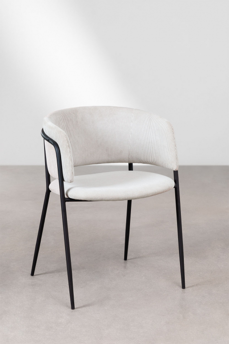 Confezione da 2 sedie da pranzo imbottite Nalon - Velluto a Coste Beige Crema