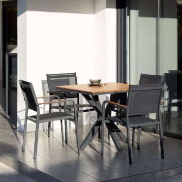 Set Tavolo Quadrato (90x90 Cm) E 4 Sedie Da Giardino Archer Grigio Grafite - Sklum