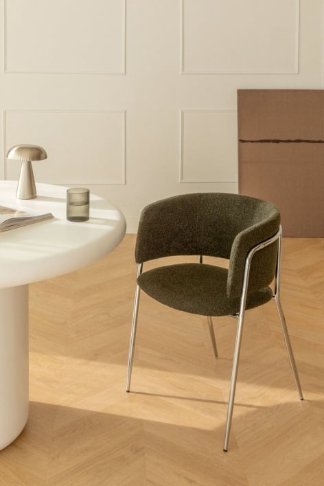 Sedia da pranzo imbottita Nalon - Bouclé Verde Militare
