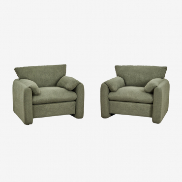Pacco Di 2 Poltrone Imbottite Serra Ciniglia Verde Salvia - Sklum