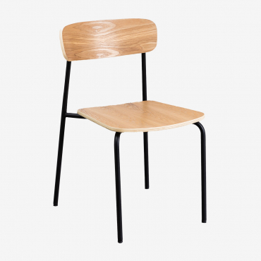 Set Di 2 Sedie Da Pranzo Impilabili In Ferro E Legno Wilpier Nero & Legno Naturale - Sklum