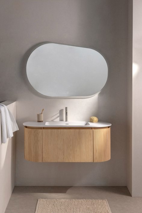 Set di mobili da bagno sospesi 120x50 cm in legno con lavabo integrato Carsone - Legno Naturale