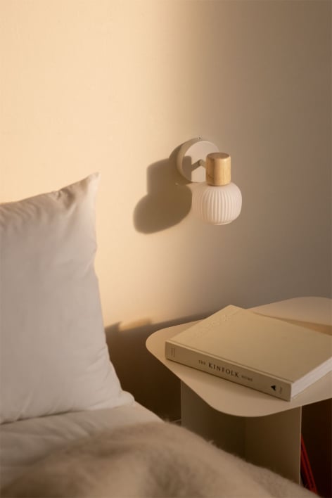 Lampada da parete in ferro, legno della gomma e vetro Ekaizy