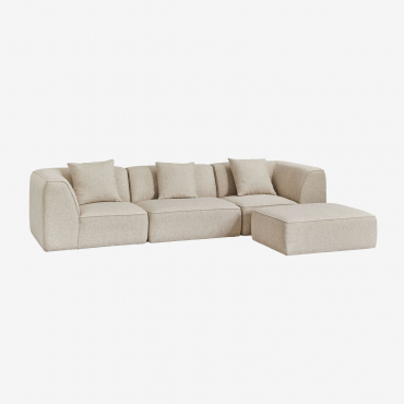 Divano Componibile In 3 Pezzi Con Pouf In Tessuto Cardea Bouclé Bouclé Beige Crema - Sklum