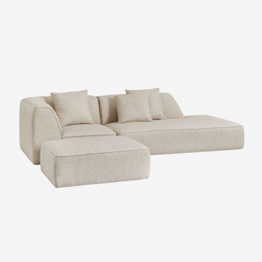 Divano Componibile Angolare In 2 Pezzi Con Chaise Longue Destra E Pouf In Tessuto Cardea Bouclé Bouclé Beige Crema - Sklum