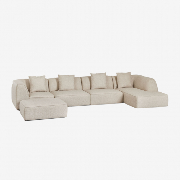 Divano Modulare Con Chaise Longue Destra A 4 Pezzi Con Pouf In Tessuto Bouclé Cardea Bouclé Beige Crema - Sklum