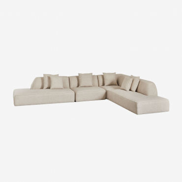 Divano Angolare Componibile In 4 Pezzi Con Chaise Longue Doppia In Tessuto Cardea Bouclé Bouclé Beige Crema - Sklum