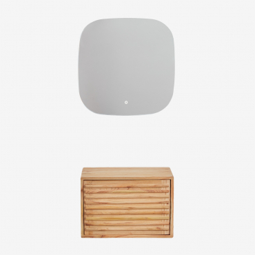 Set Di Mobili Bagno Sospesi 60x45 Cm In Legno Deleyna Legno Naturale & Senza Lavandino & Quadrato Led E Antiappannamento 75x75 Cm Riben & Senza -