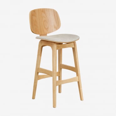 Sgabello Alto In Legno E Rivestito Canada Legno Naturale & ↑65 Cm & Tessuto Beige - Sklum
