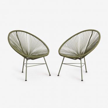 Set Di 2 Poltrone Da Giardino In Acciaio E Rattan Sintetico New Acapulco Verde Olivastro Intenso - Sklum