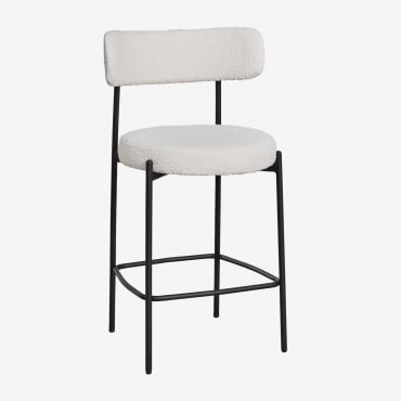 Pack Di 2 Sgabelli Alti 65 Cm Con Schienale Imbottito Anisa Nero & Ricciolo Blanco - Sklum
