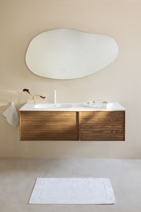 Set di mobile bagno sospeso 140x50 cm in legno con lavabo integrato Solea - Marrone Frassino
