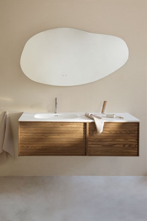 Set di mobile bagno sospeso 140x50 cm in legno con lavabo integrato Solea - Marrone Frassino