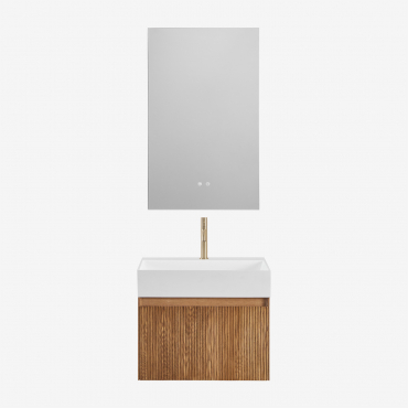 Set Di Mobili Da Bagno Sospesi In Legno Con Lavabo Integrato Aldeia Marrone Frassino & Led Rettangolare 55x90 Cm Riben & Dorato Spazzolato ↑20 - Sklum