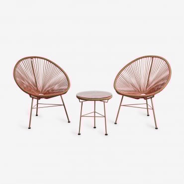 Set Da Giardino Con 2 Poltrone E Tavolino In Acciaio E Vimini Sintetico New Acapulco Tetto Rosso - Sklum