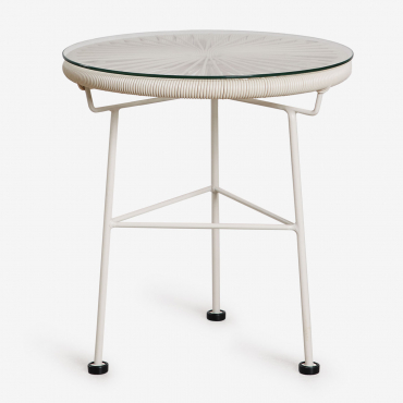Tavolino Da Giardino Rotondo Ø45 Cm In Acciaio E Vimini Sintetico Acapulco Tapioca Beige - Sklum